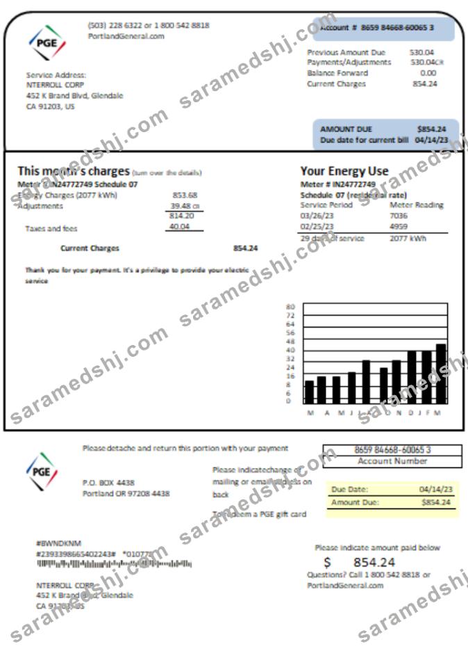 Oregon PGE electricity utility business bill, SCR